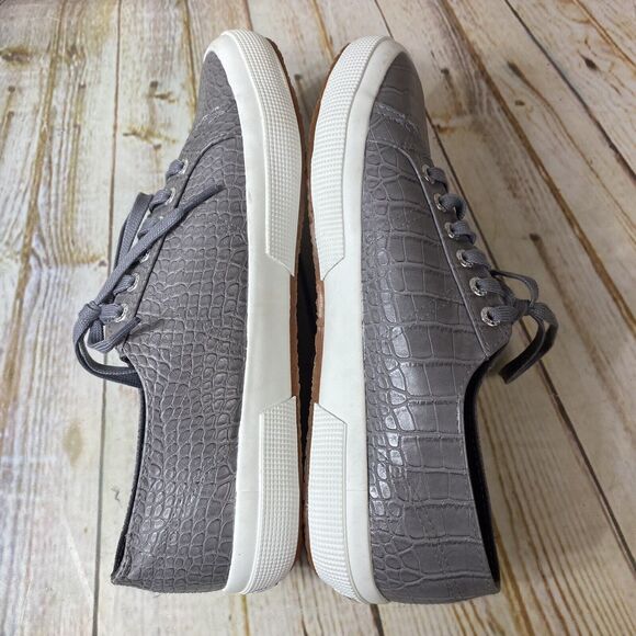 Superga Grey Croc Embossed Womens Size 9.5 Lace Up Sneakers Shoes Mens Sz 8 EUC - Picture 6 of 10